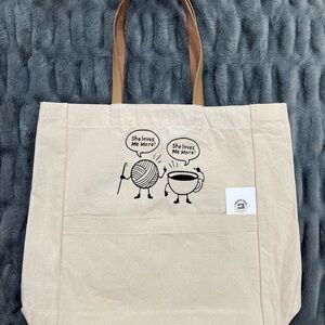 Canvas Tote Bag with Cute Yarn and Coffee Design